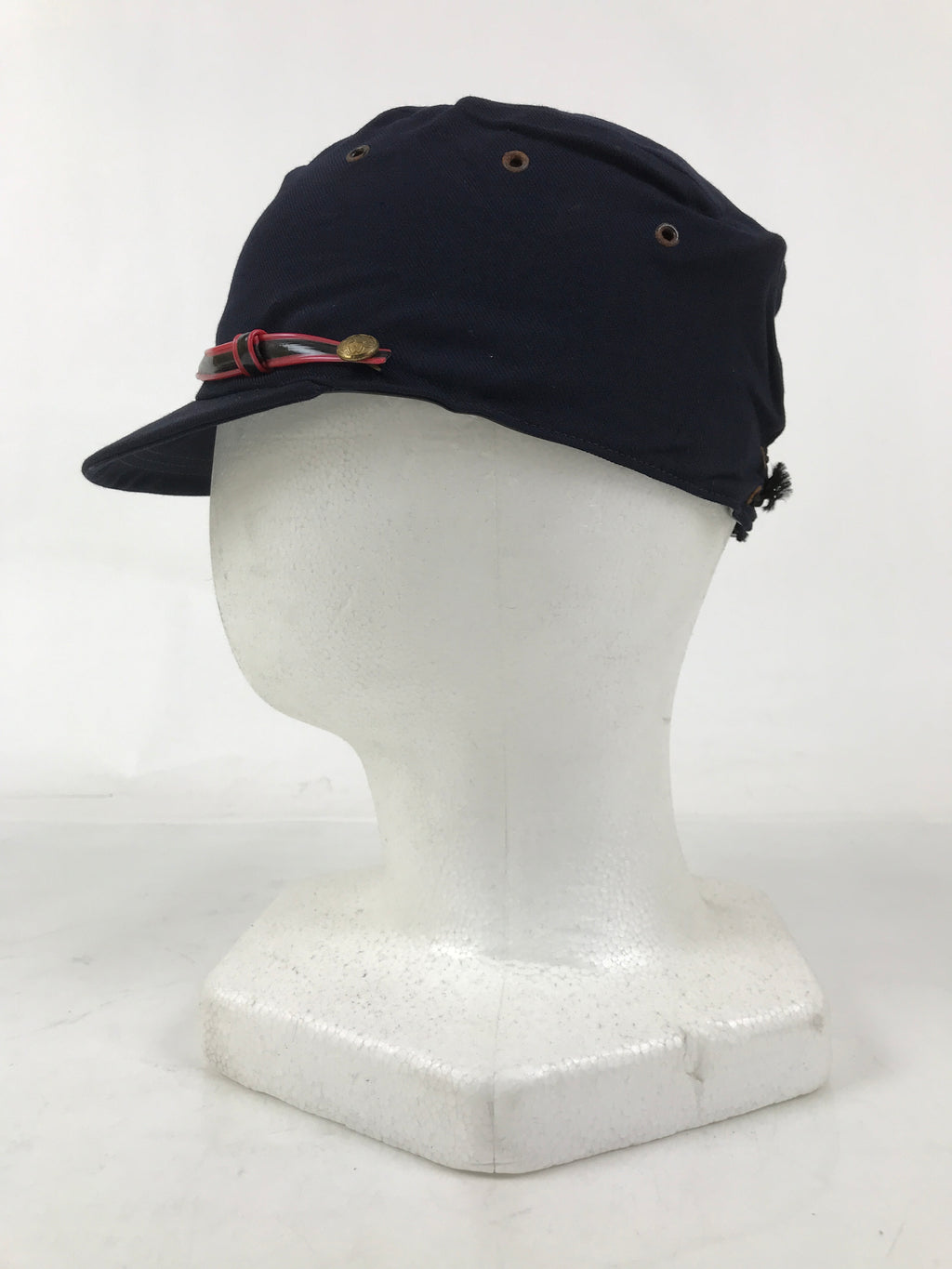 Japanese Firefighter Uniform Hat Vtg Fire Brigade Cap Blue Metal Sakura Pin MK10