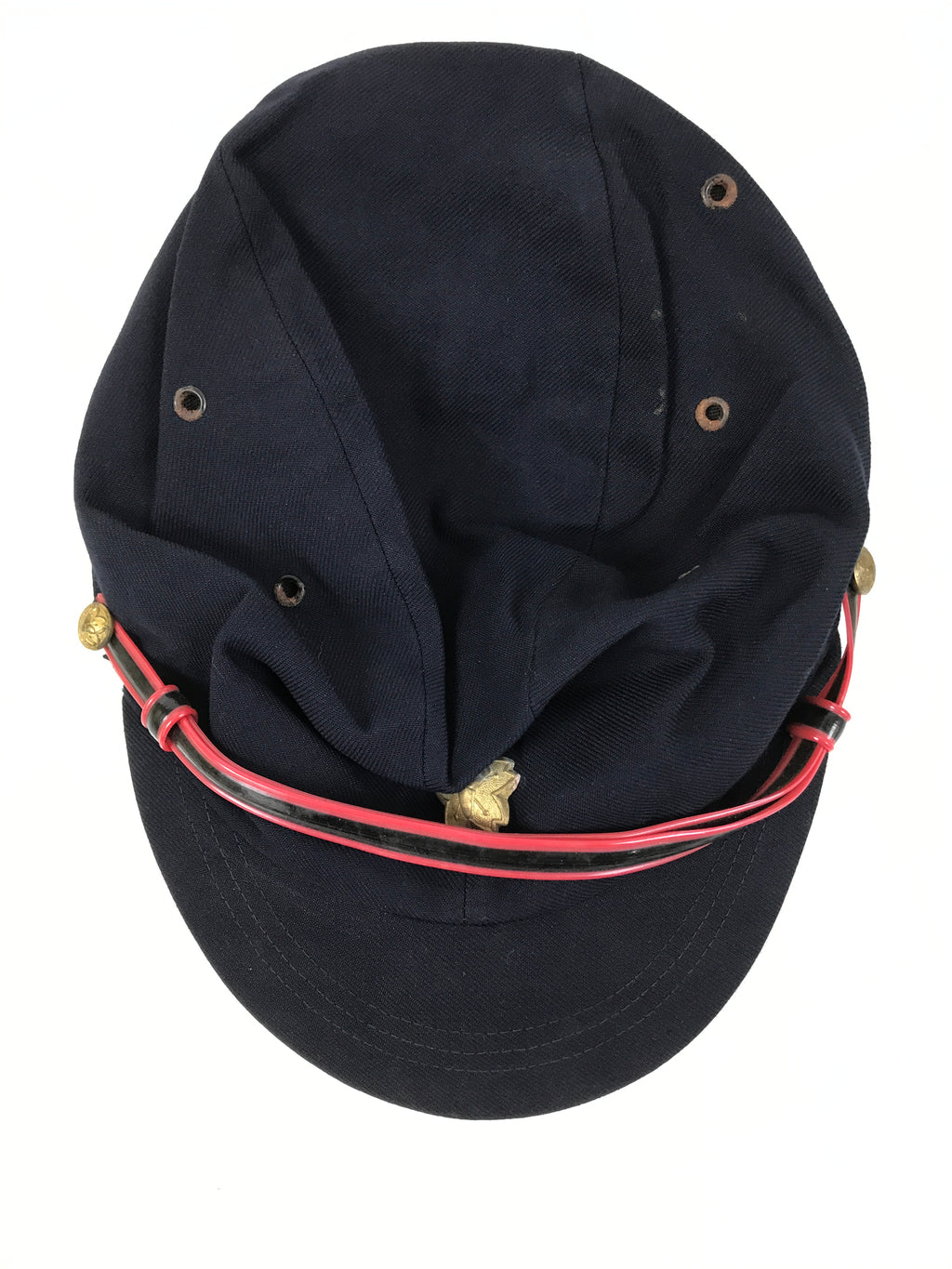 Japanese Firefighter Uniform Hat Vtg Fire Brigade Cap Blue Metal Sakura Pin MK10