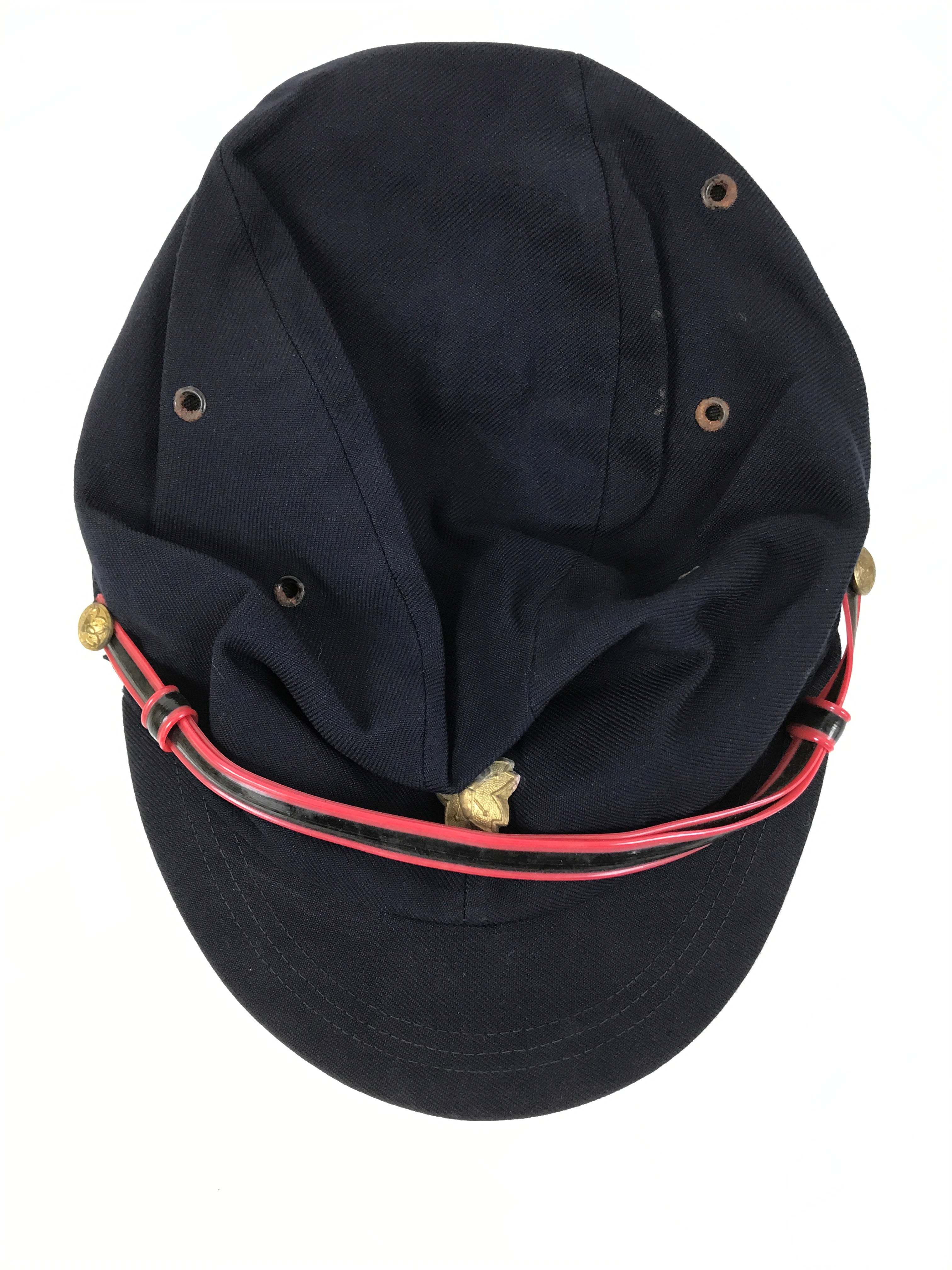 Japanese Firefighter Uniform Hat Vtg Fire Brigade Cap Blue Metal Sakura Pin MK10