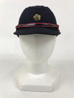 Japanese Firefighter Uniform Hat Vtg Fire Brigade Cap Blue Metal Sakura Pin MK11