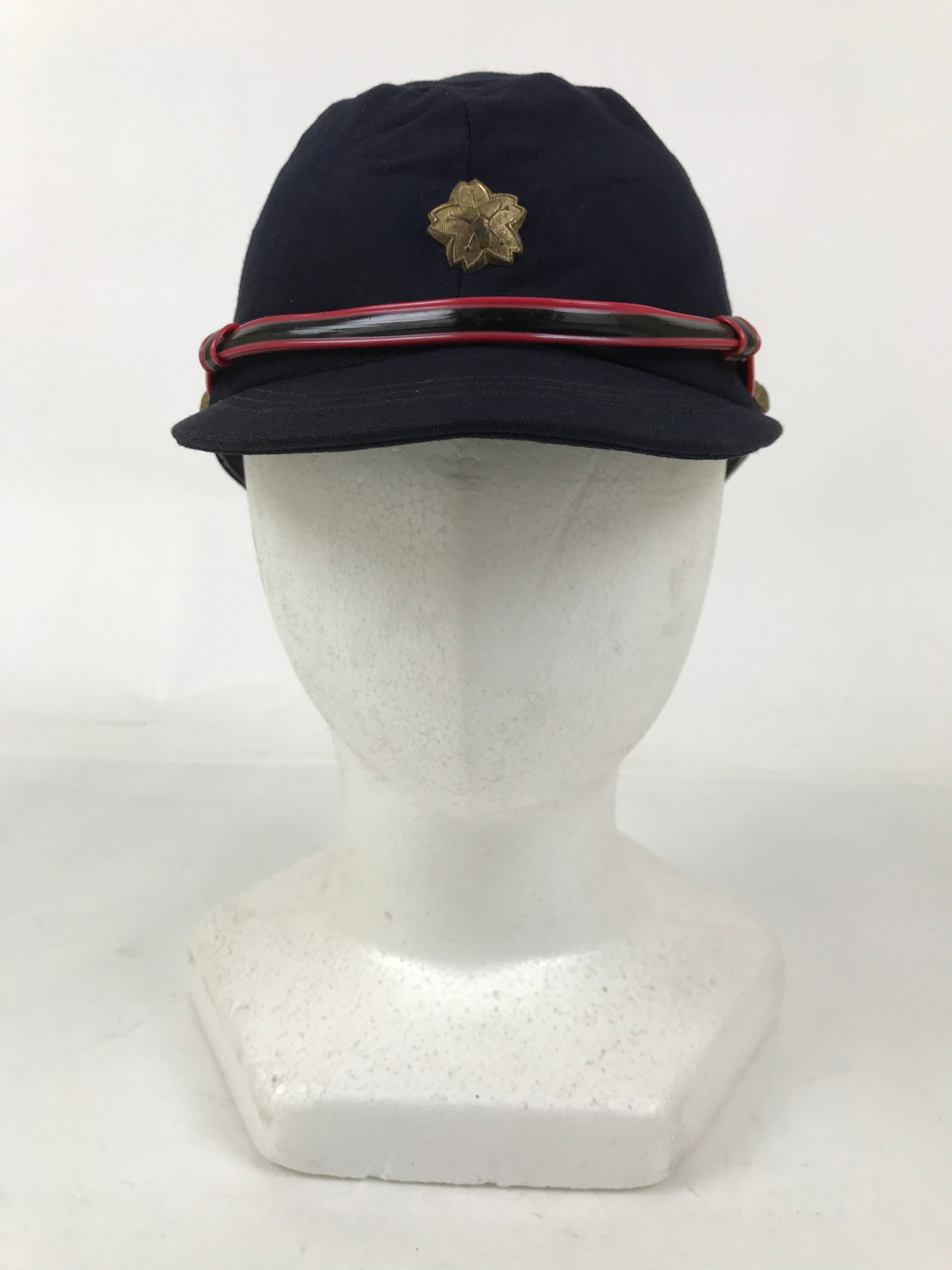 Japanese Firefighter Uniform Hat Vtg Fire Brigade Cap Blue Metal Sakura Pin MK11