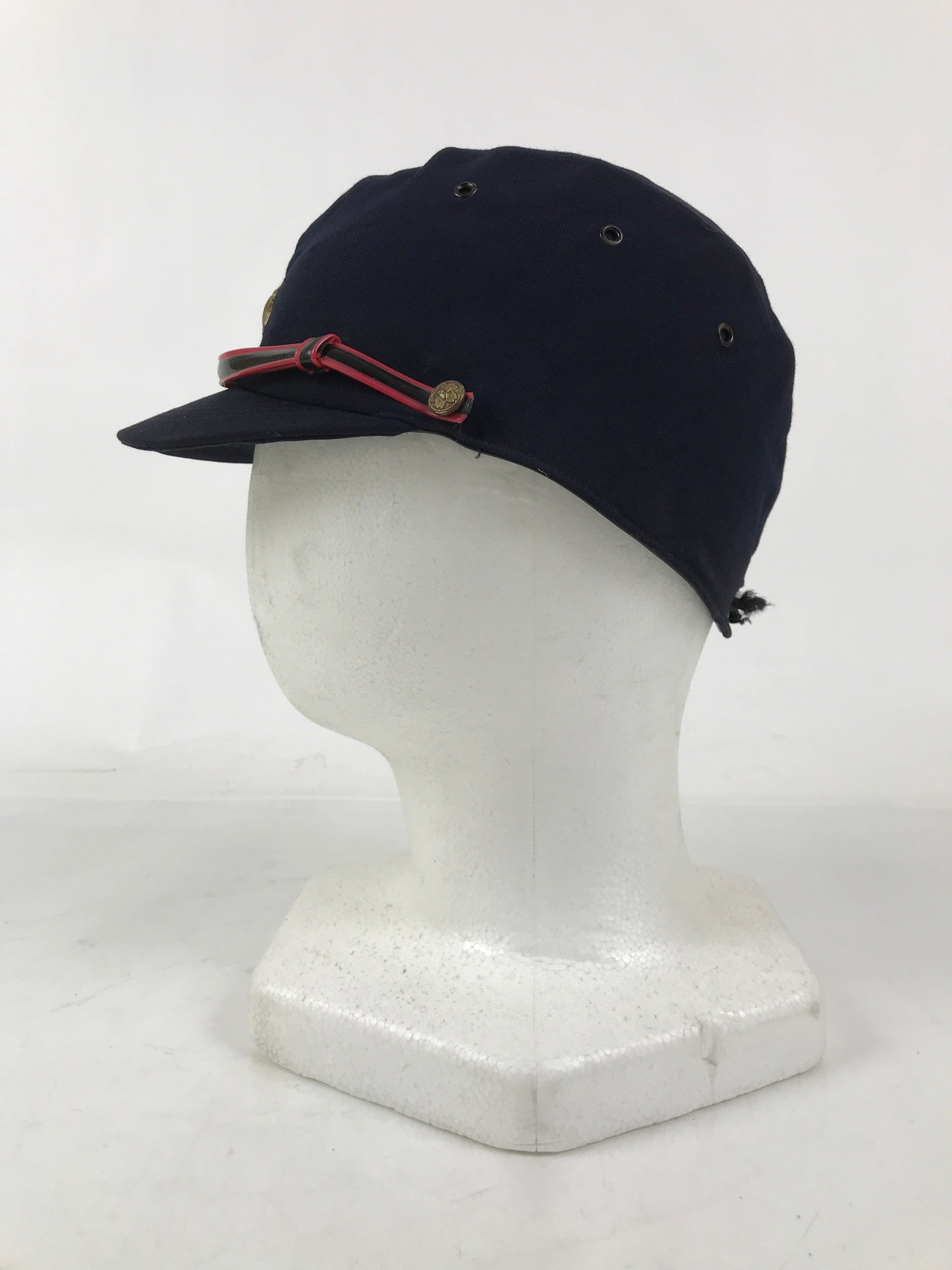 Japanese Firefighter Uniform Hat Vtg Fire Brigade Cap Blue Metal Sakura Pin MK11