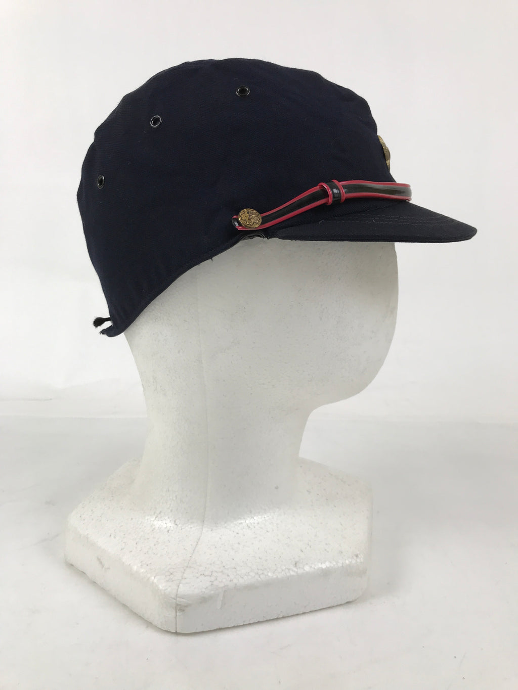 Japanese Firefighter Uniform Hat Vtg Fire Brigade Cap Blue Metal Sakura Pin MK11