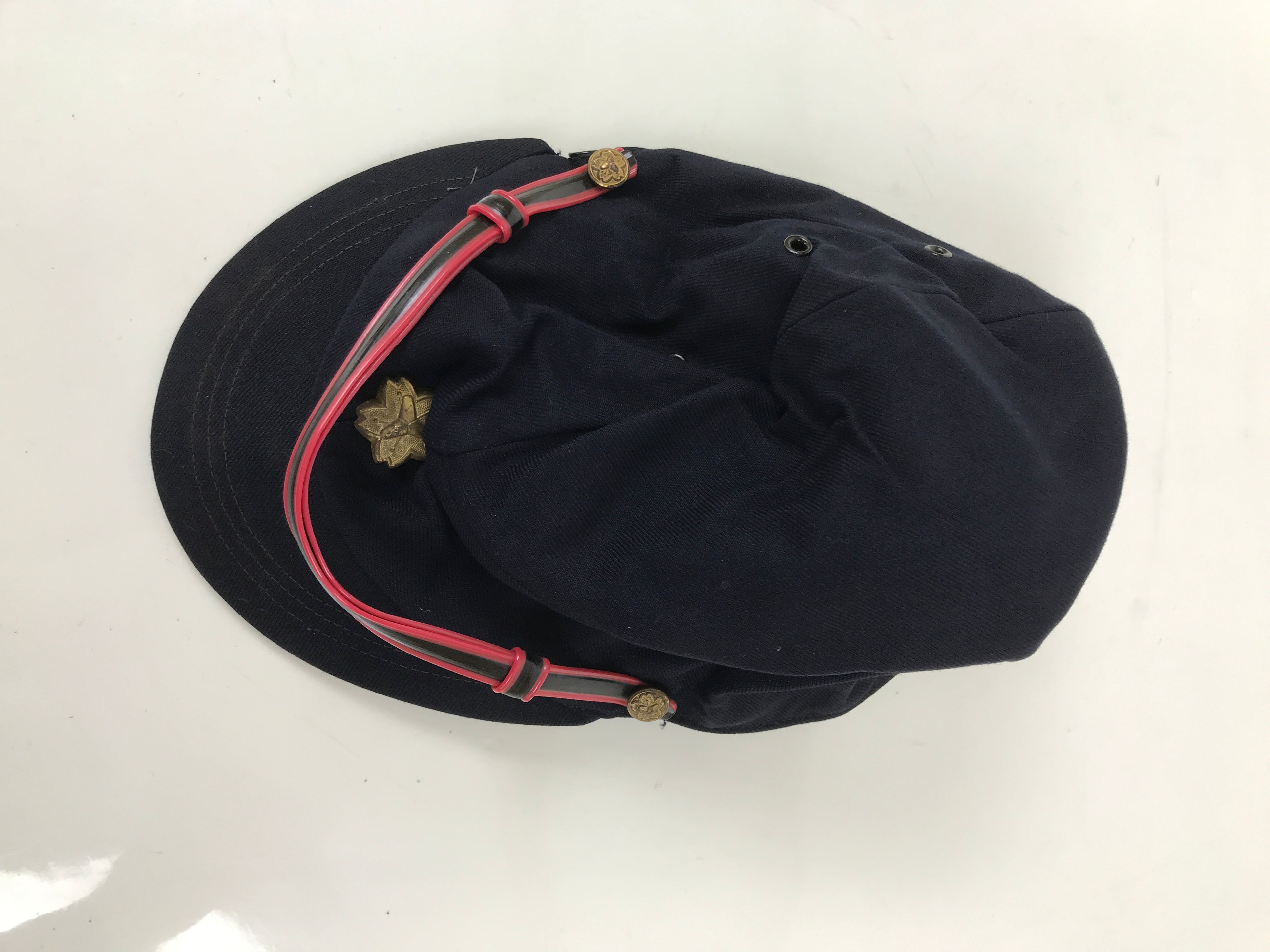 Japanese Firefighter Uniform Hat Vtg Fire Brigade Cap Blue Metal Sakura Pin MK11