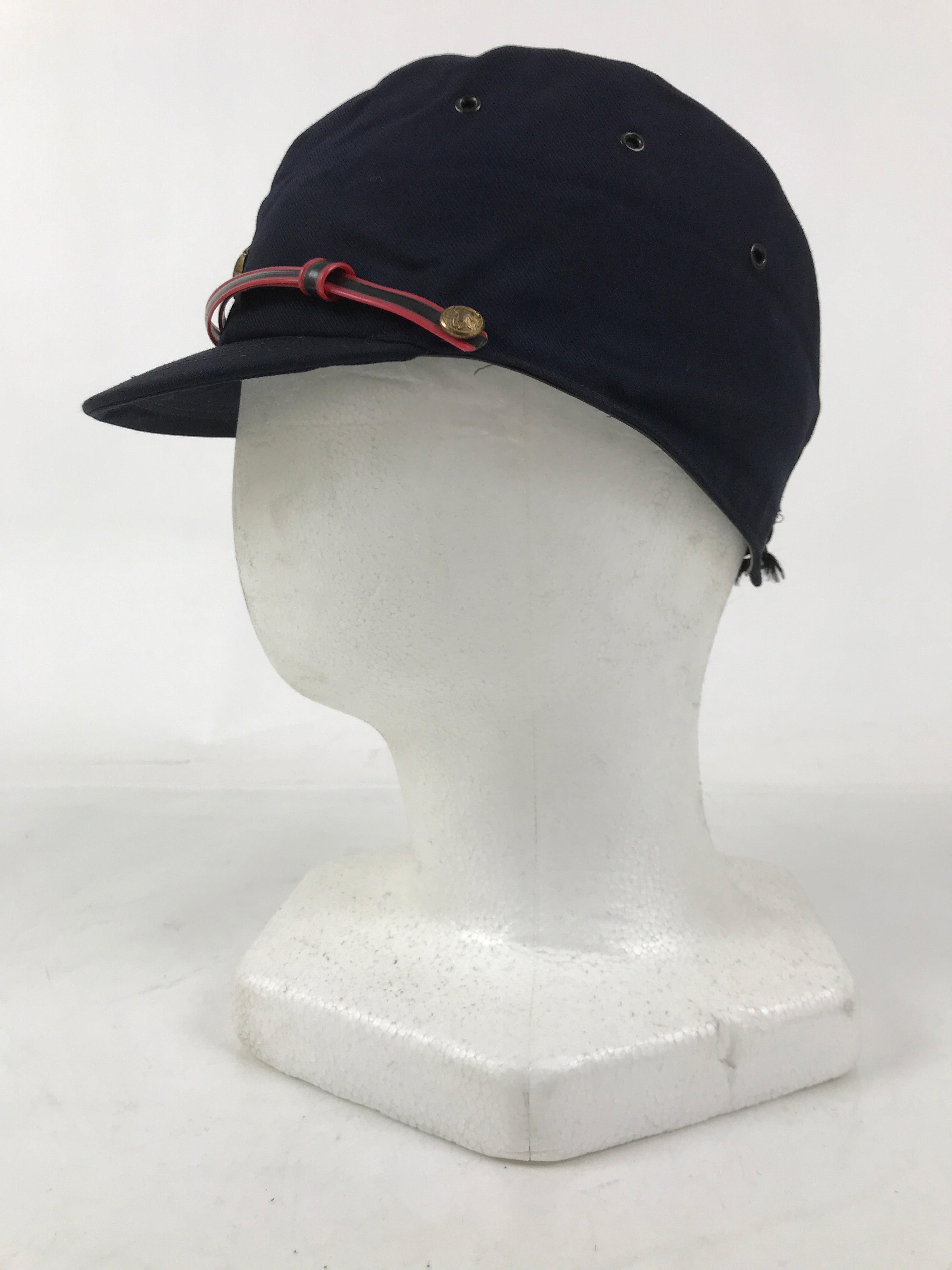 Japanese Firefighter Uniform Hat Vtg Fire Brigade Cap Blue Metal Sakura Pin MK12