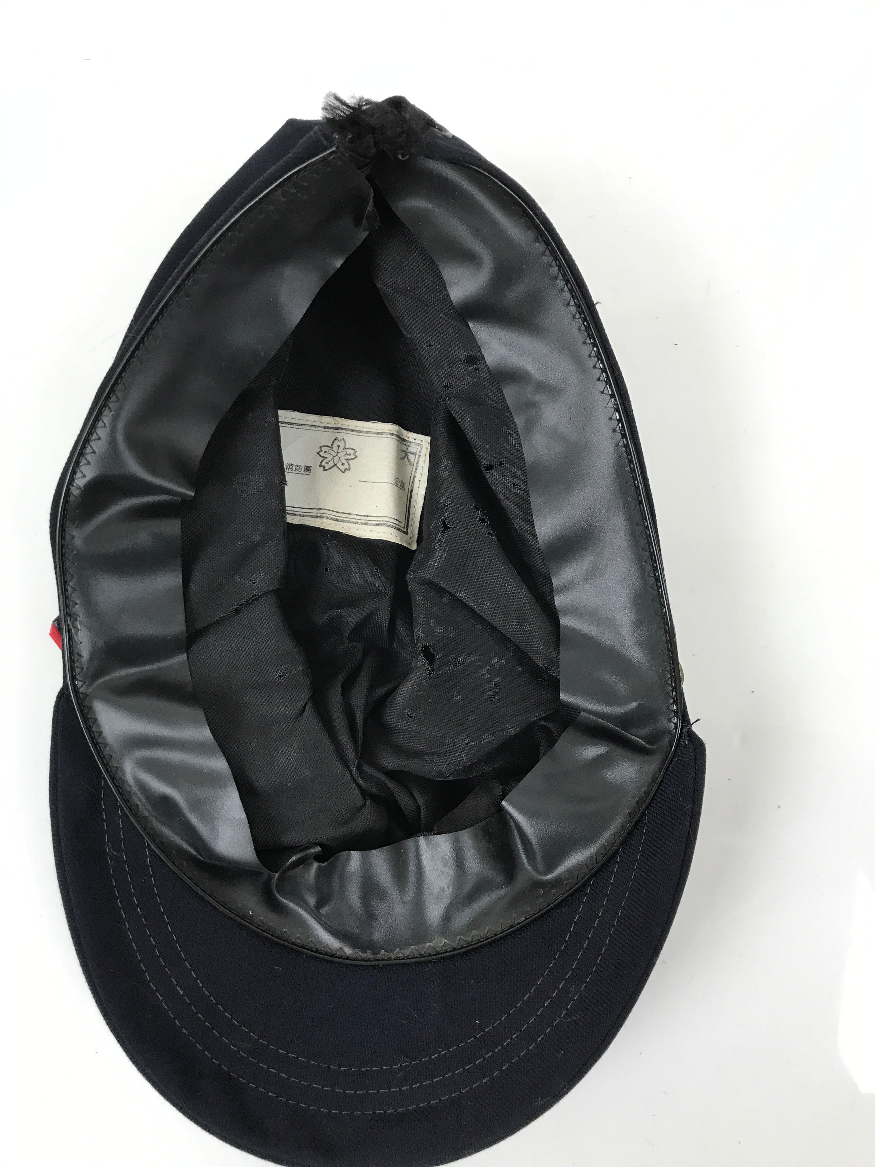 Japanese Firefighter Uniform Hat Vtg Fire Brigade Cap Blue Metal Sakura Pin MK12