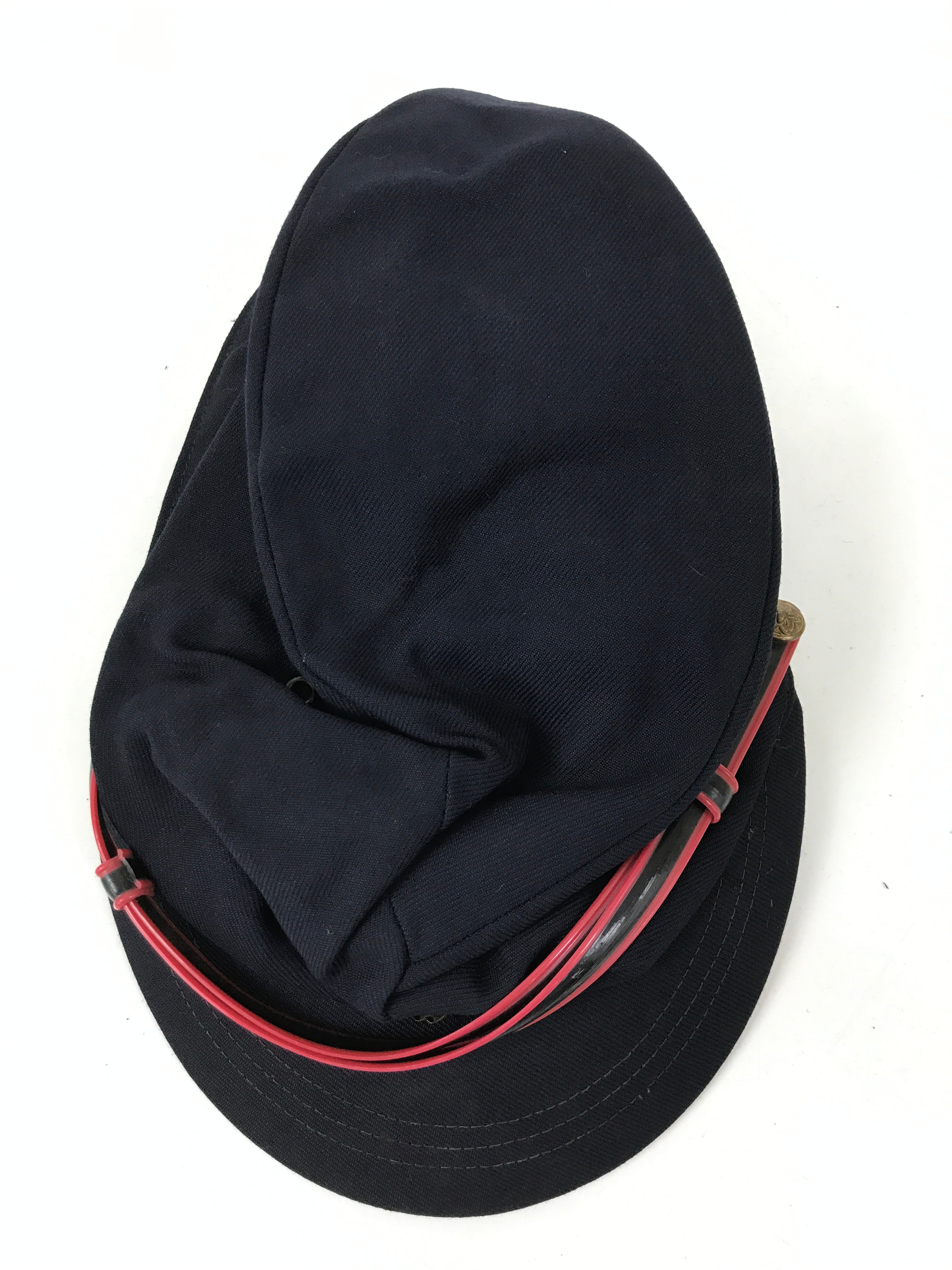 Japanese Firefighter Uniform Hat Vtg Fire Brigade Cap Blue Metal Sakura Pin MK12