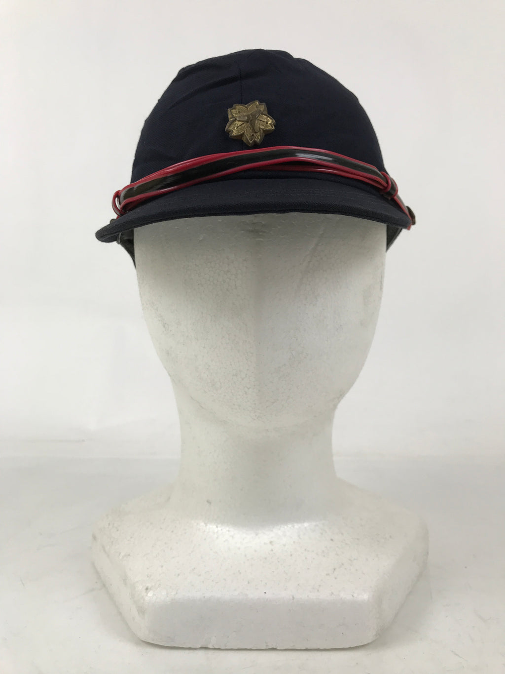 Japanese Firefighter Uniform Hat Vtg Fire Brigade Cap Blue Metal Sakura Pin MK13