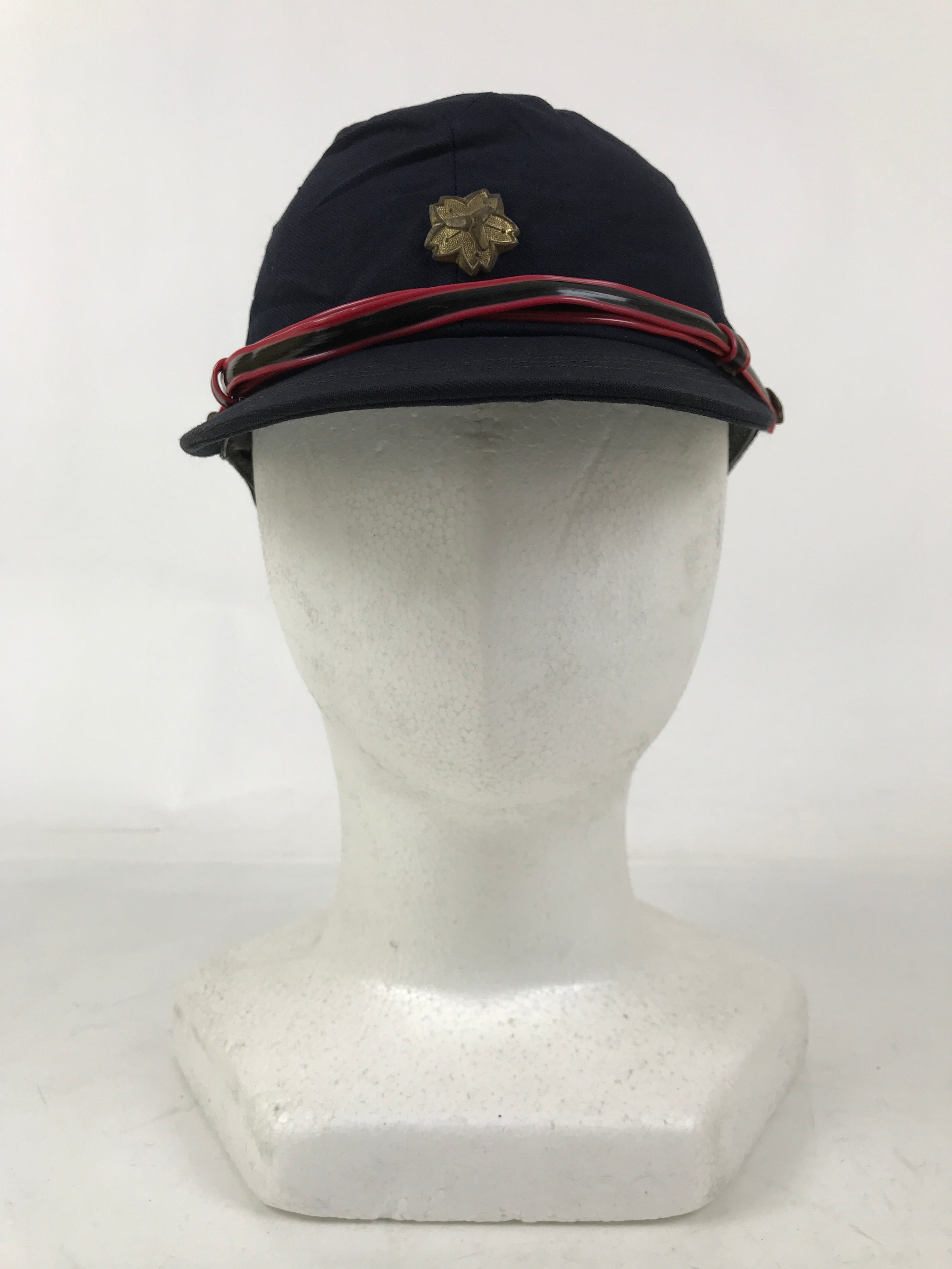 Japanese Firefighter Uniform Hat Vtg Fire Brigade Cap Blue Metal Sakura Pin MK13