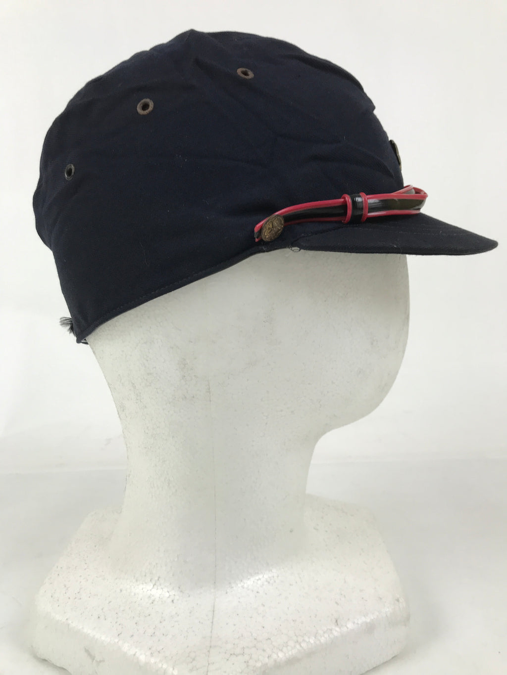 Japanese Firefighter Uniform Hat Vtg Fire Brigade Cap Blue Metal Sakura Pin MK13