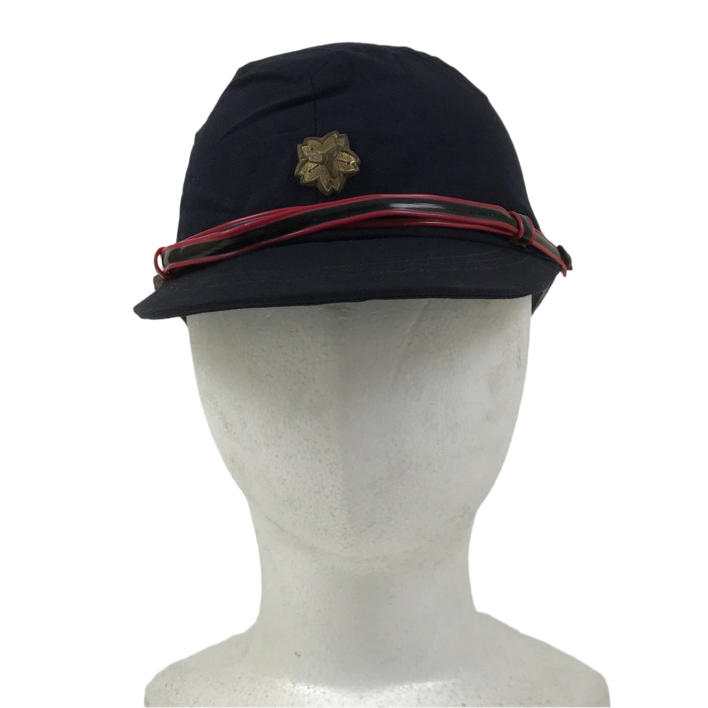 Japanese Firefighter Uniform Hat Vtg Fire Brigade Cap Blue Metal Sakura Pin MK13