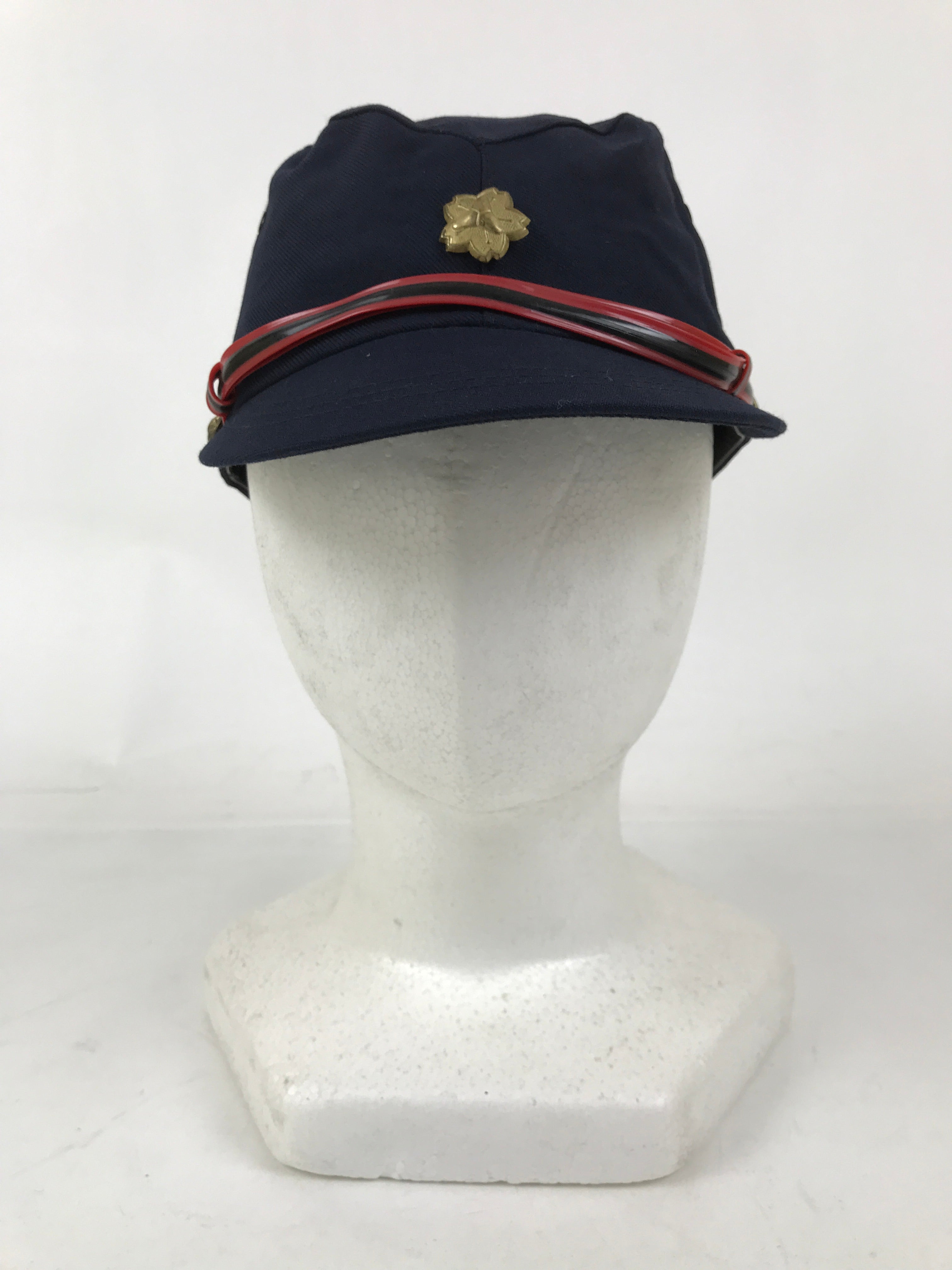 Japanese Firefighter Uniform Hat Vtg Fire Brigade Cap Blue Metal Sakura Pin MK14