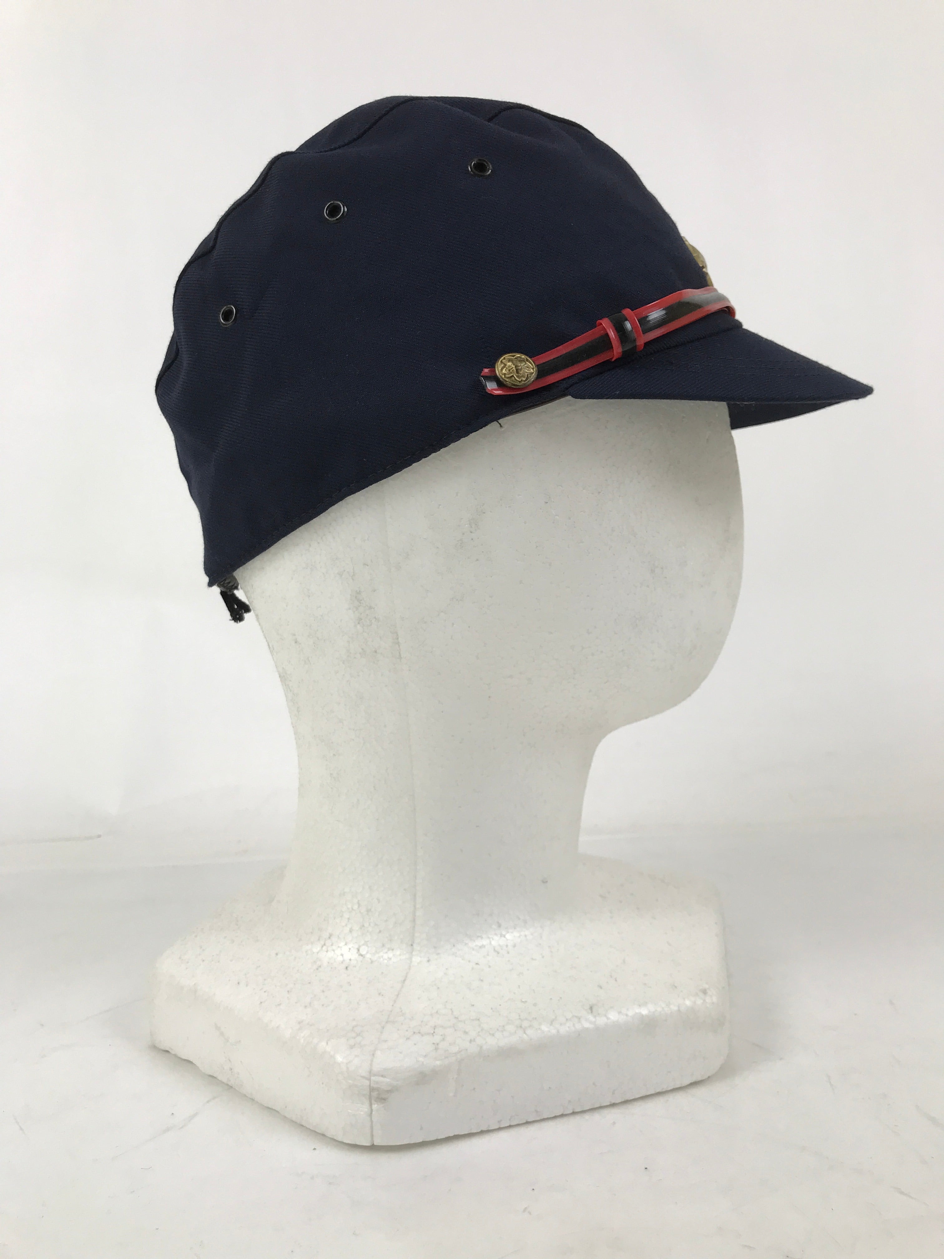Japanese Firefighter Uniform Hat Vtg Fire Brigade Cap Blue Metal Sakura Pin MK14