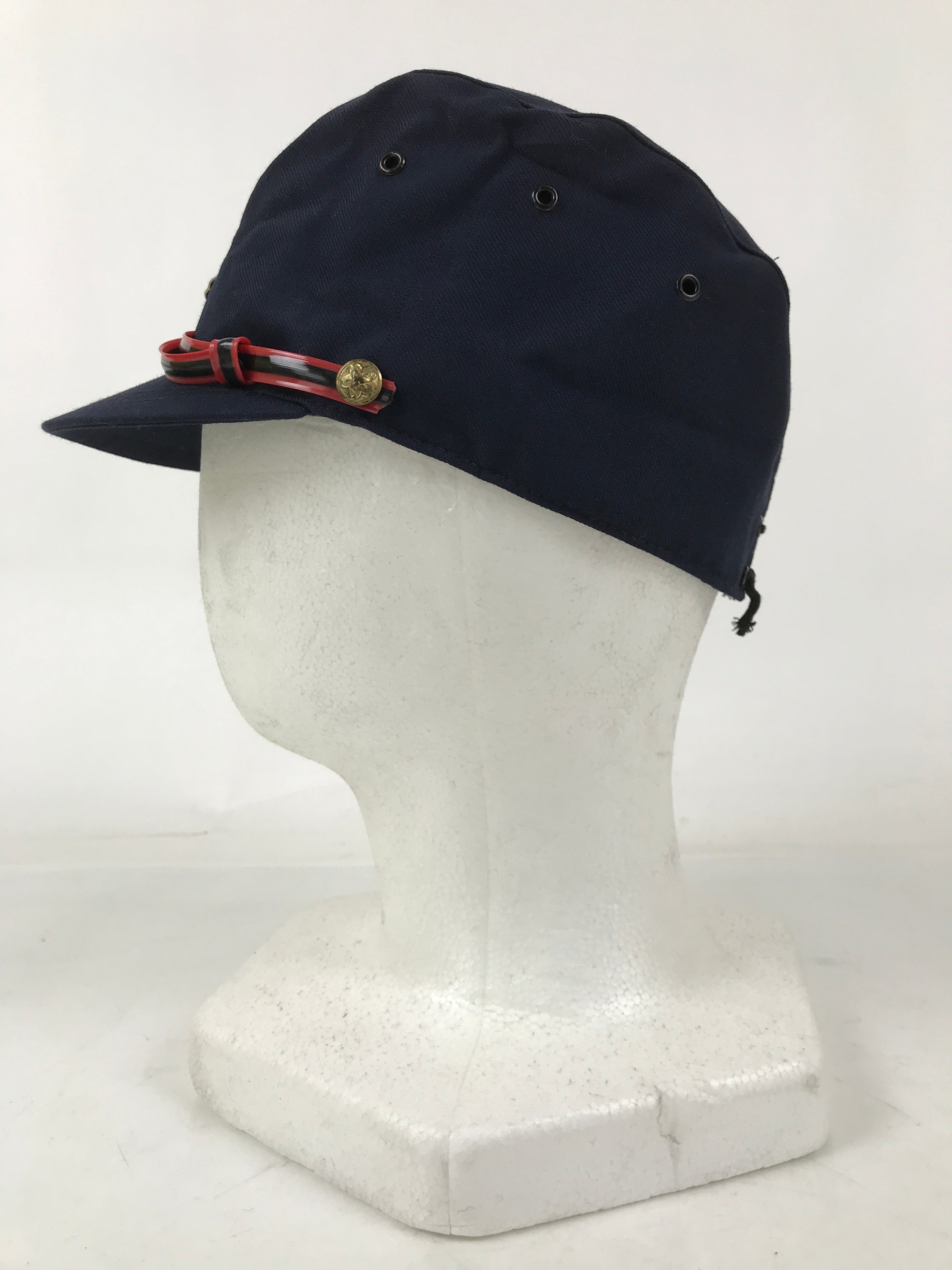 Japanese Firefighter Uniform Hat Vtg Fire Brigade Cap Blue Metal Sakura Pin MK14