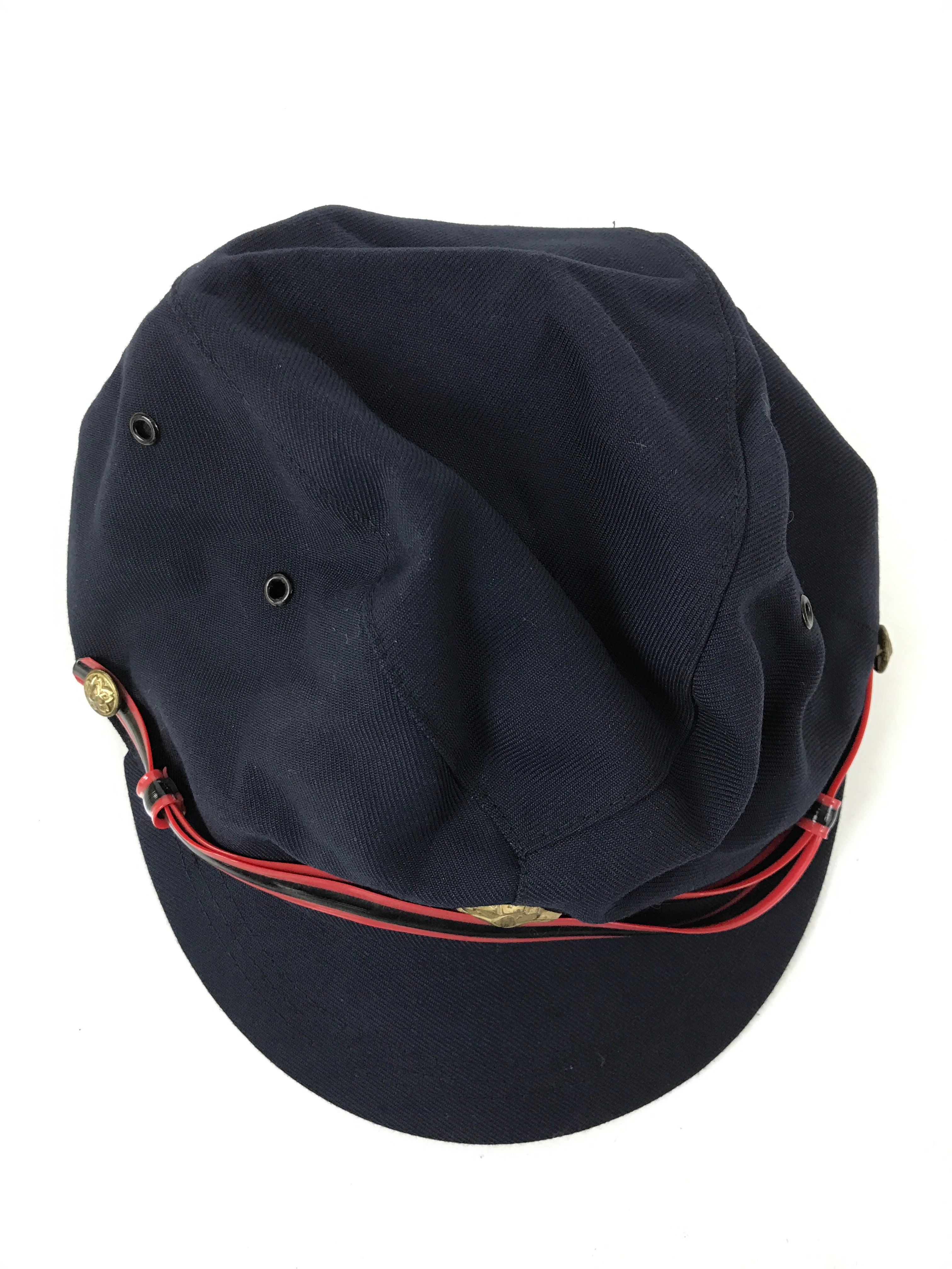 Japanese Firefighter Uniform Hat Vtg Fire Brigade Cap Blue Metal Sakura Pin MK14