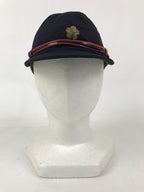Japanese Firefighter Uniform Hat Vtg Fire Brigade Cap Blue Metal Sakura Pin MK15