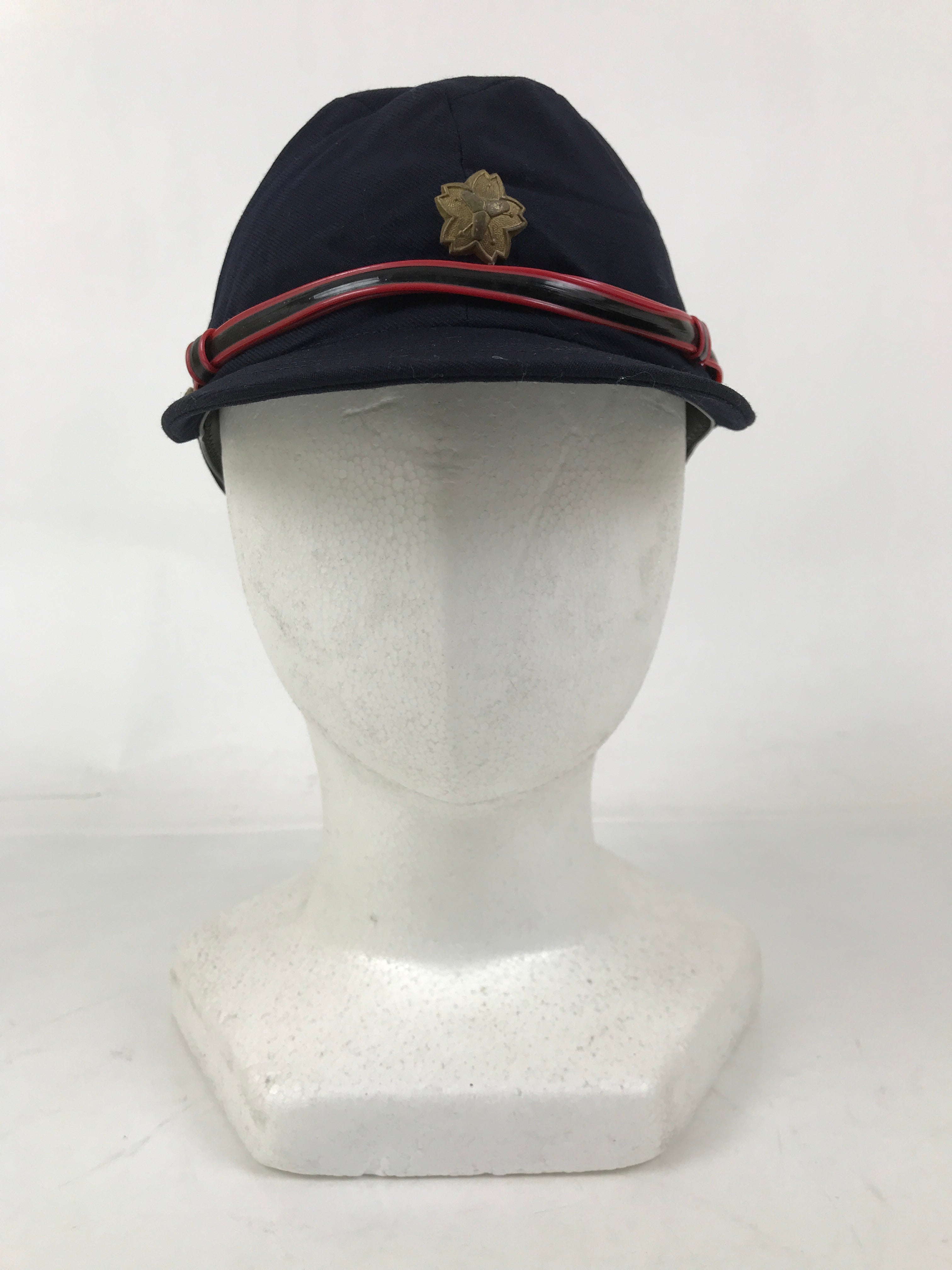 Japanese Firefighter Uniform Hat Vtg Fire Brigade Cap Blue Metal Sakura Pin MK15