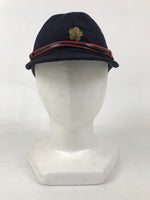 Japanese Firefighter Uniform Hat Vtg Fire Brigade Cap Blue Metal Sakura Pin MK15