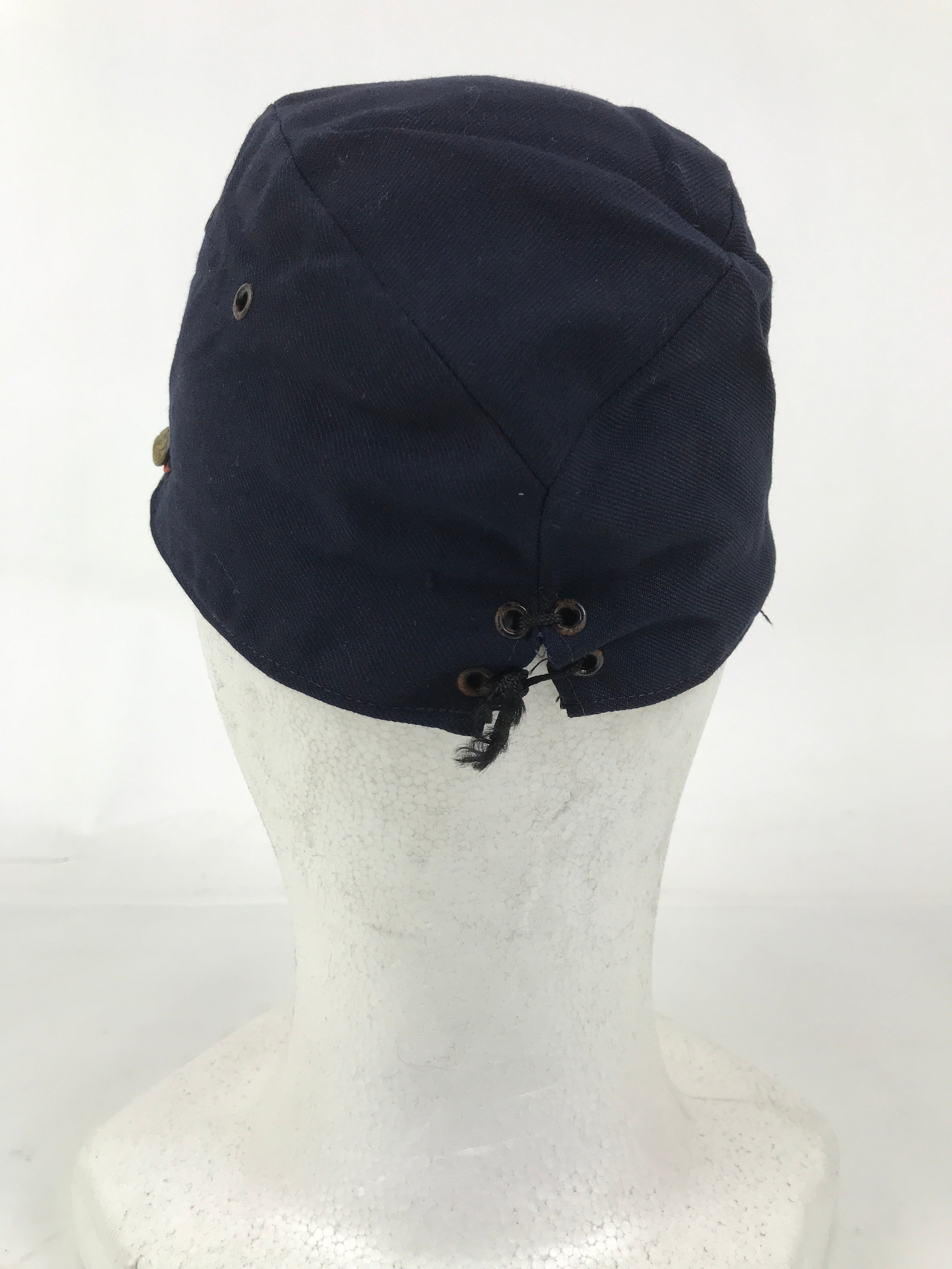 Japanese Firefighter Uniform Hat Vtg Fire Brigade Cap Blue Metal Sakura Pin MK15