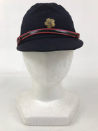 Japanese Firefighter Uniform Hat Vtg Fire Brigade Cap Blue Metal Sakura Pin MK16