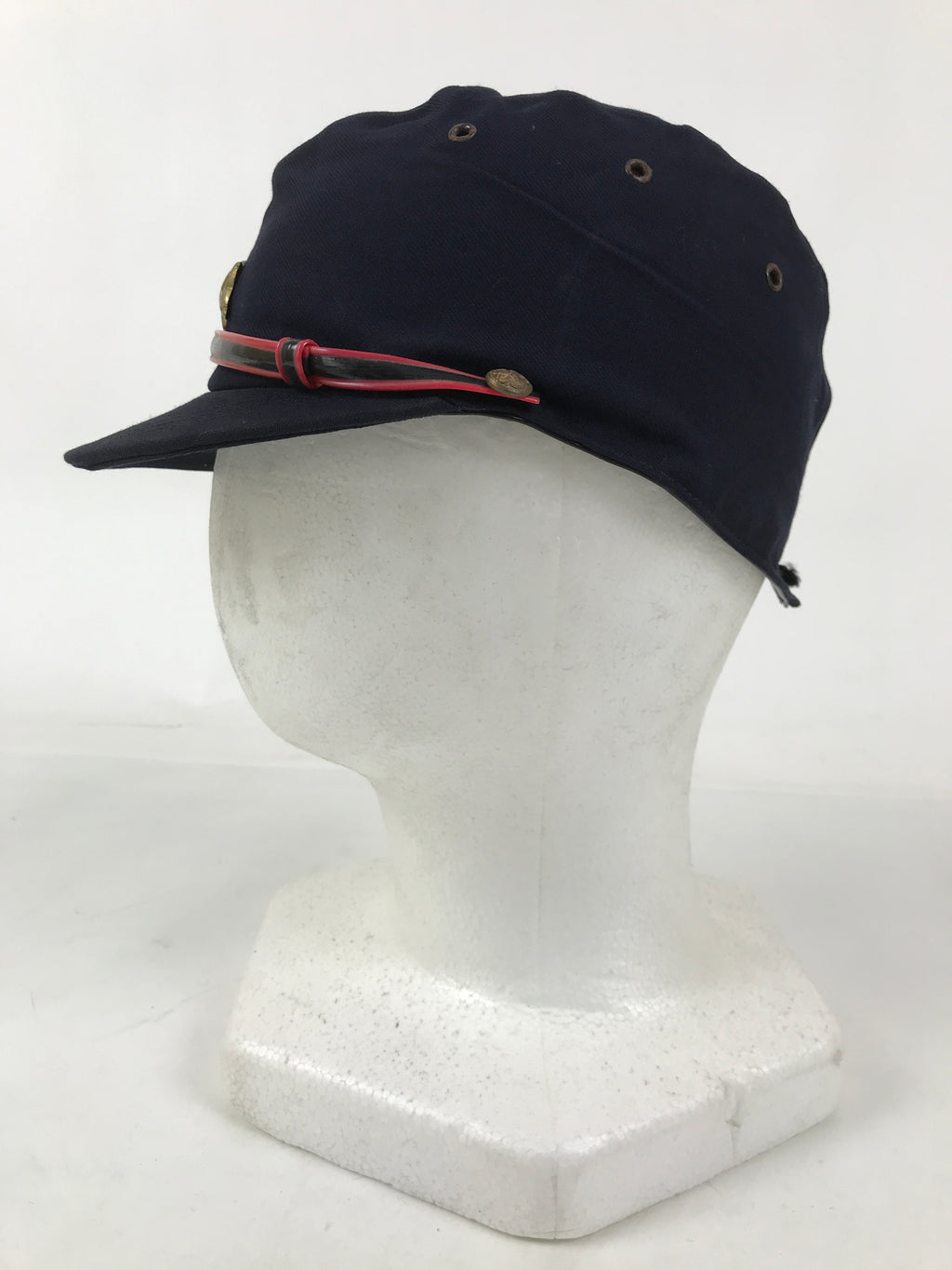 Japanese Firefighter Uniform Hat Vtg Fire Brigade Cap Blue Metal Sakura Pin MK16