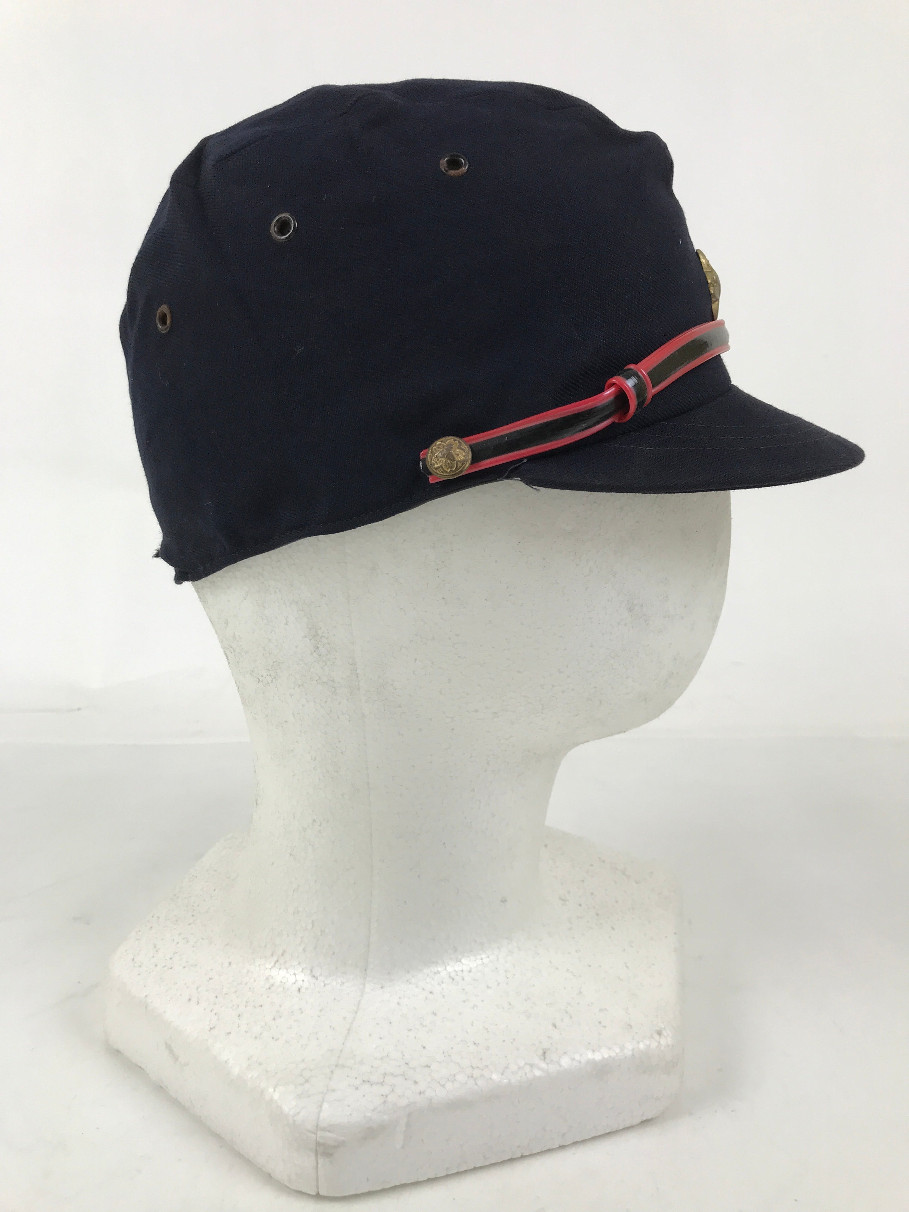 Japanese Firefighter Uniform Hat Vtg Fire Brigade Cap Blue Metal Sakura Pin MK16