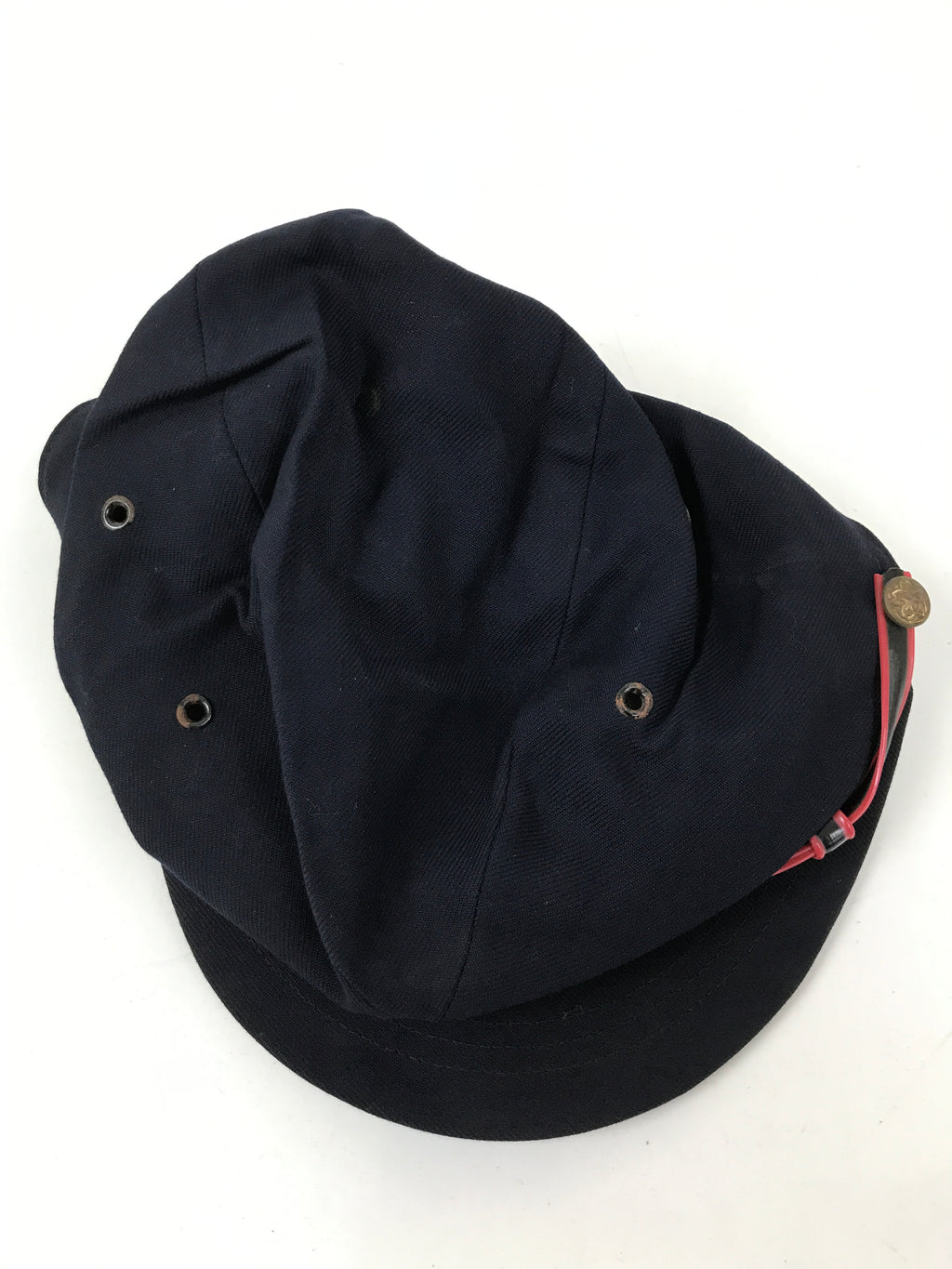 Japanese Firefighter Uniform Hat Vtg Fire Brigade Cap Blue Metal Sakura Pin MK16