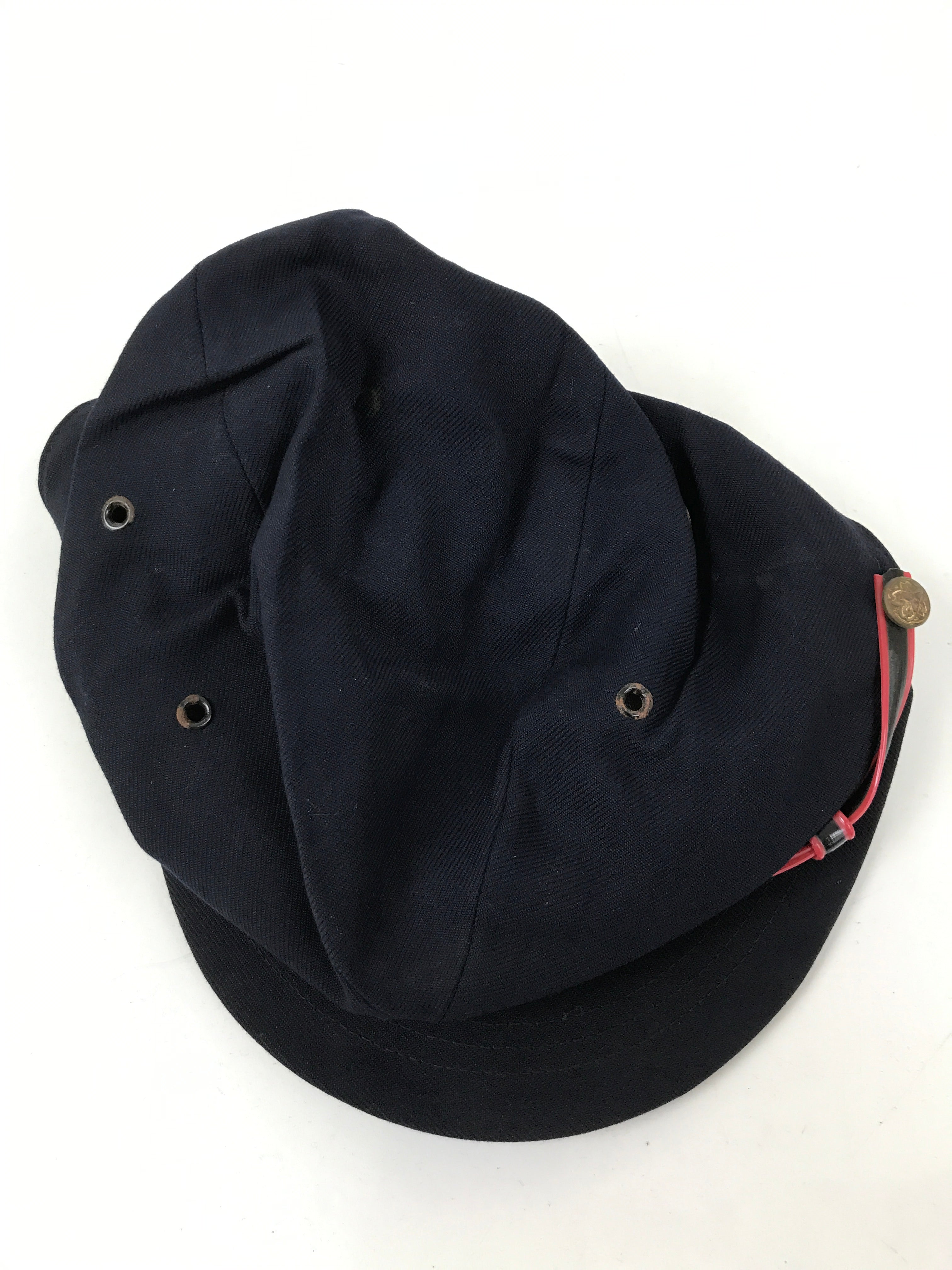 Japanese Firefighter Uniform Hat Vtg Fire Brigade Cap Blue Metal Sakura Pin MK16