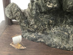 Japanese Fisherman Figurine Vtg Seaside Crab Crane Rock Glass Case Display ST93
