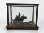 Japanese Fisherman Figurine Vtg Seaside Crab Crane Rock Glass Case Display ST93