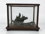 Japanese Fisherman Figurine Vtg Seaside Crab Crane Rock Glass Case Display ST93