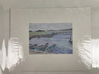 Japanese Fishing Village Marina Pastel Drawing Original Art Unsigned FL308