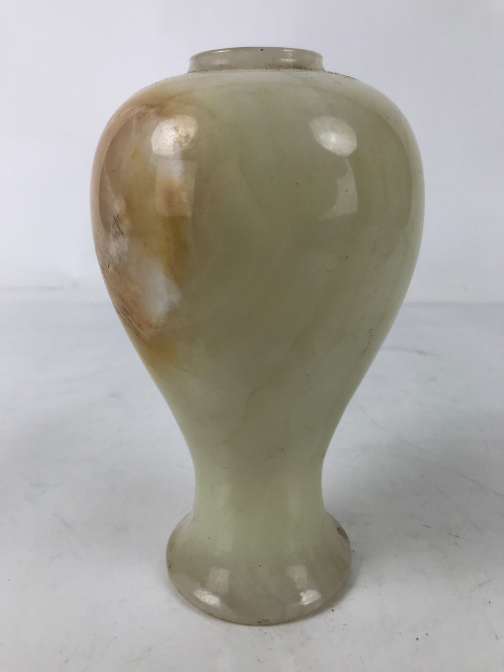 Japanese Flower Arrangement Vase Vtg Stone Kabin White Brown Round FK163
