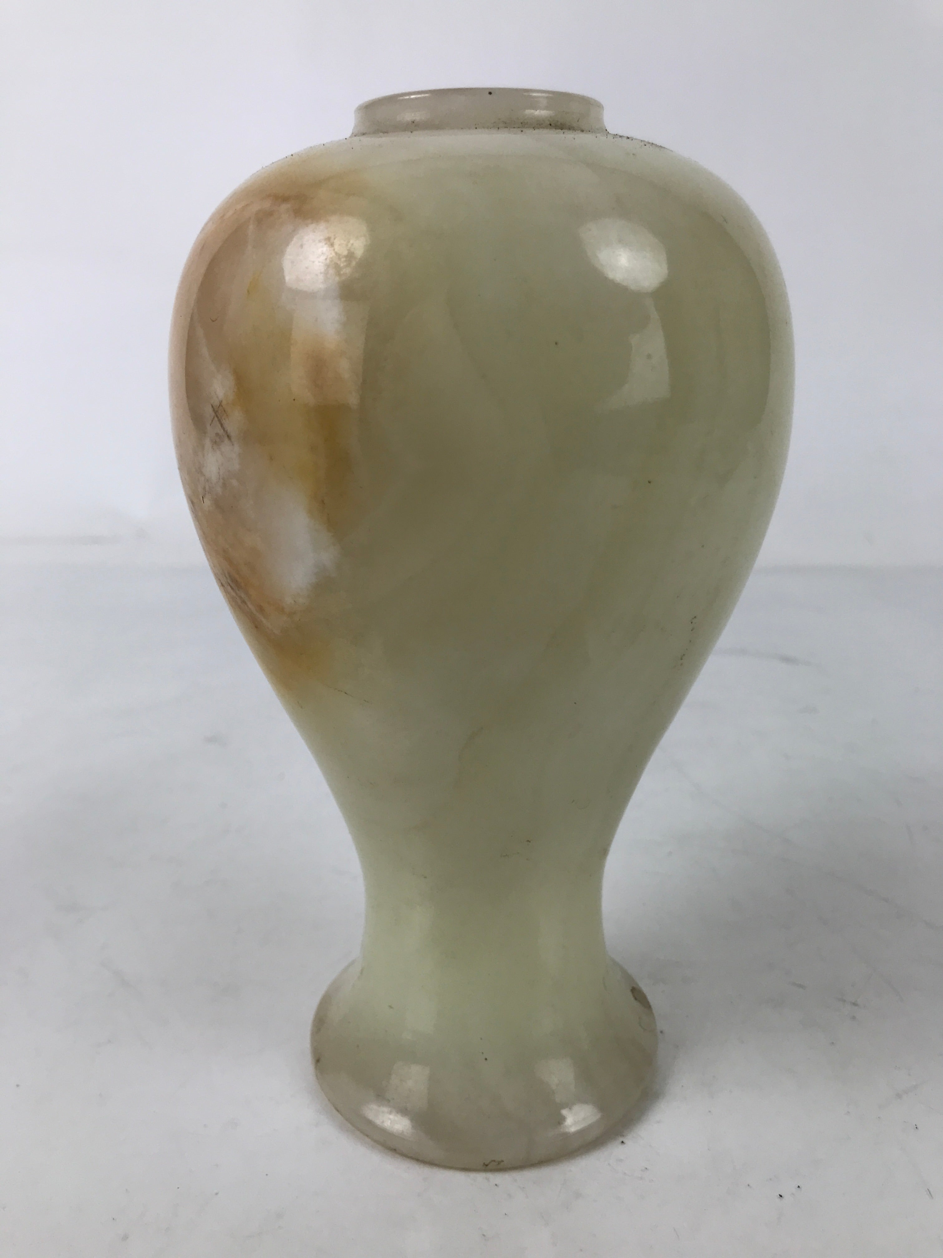 Japanese Flower Arrangement Vase Vtg Stone Kabin White Brown Round FK163