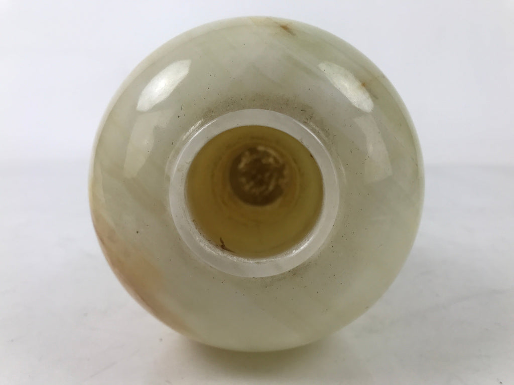 Japanese Flower Arrangement Vase Vtg Stone Kabin White Brown Round FK163