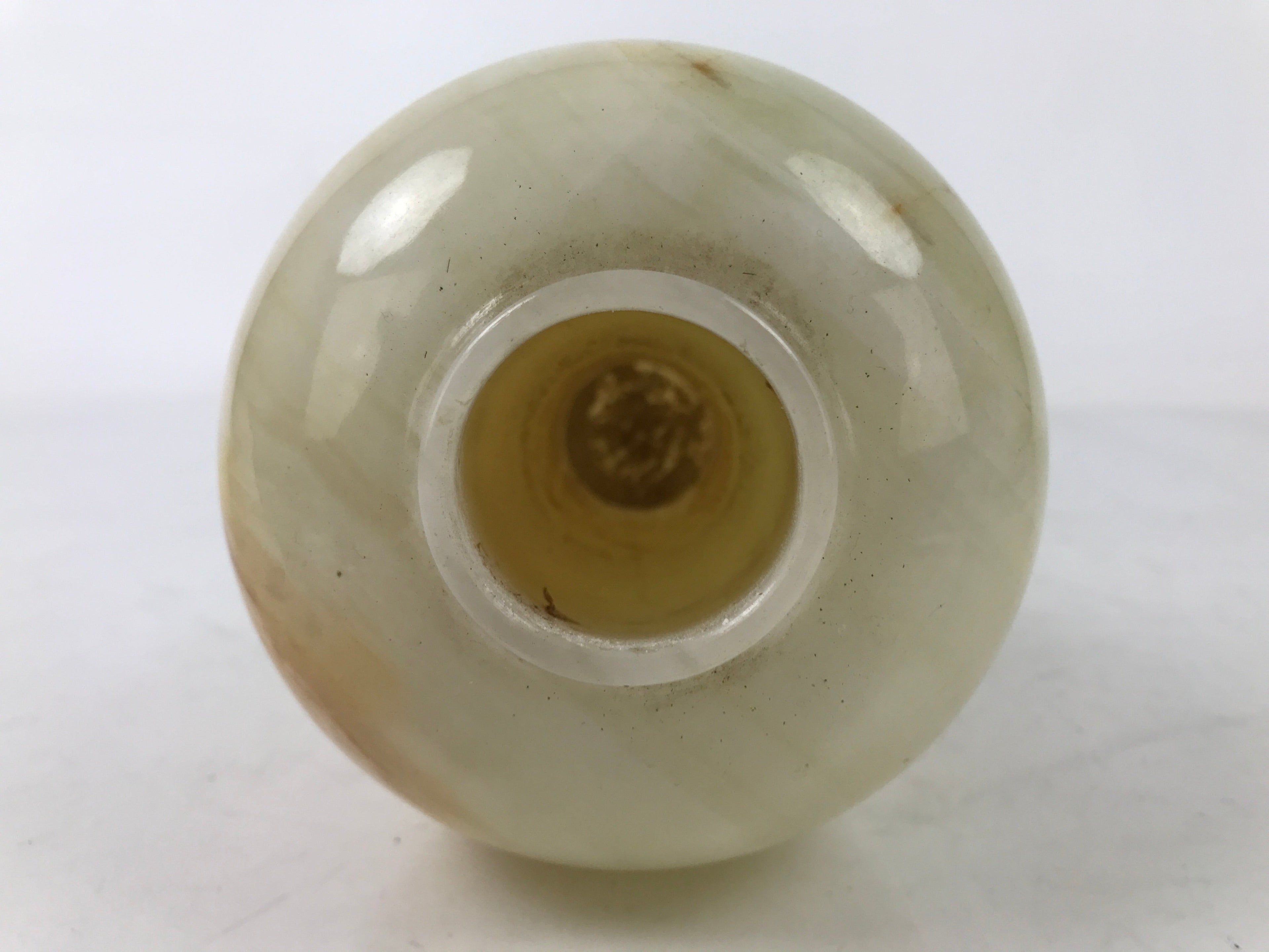 Japanese Flower Arrangement Vase Vtg Stone Kabin White Brown Round FK163
