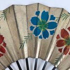 Japanese Folding Fan Maisen Sensu Vtg Bamboo Frame Cherry Blossom Gold 4D834