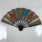 Japanese Folding Fan Maisen Sensu Vtg Bamboo Frame Cherry Blossom Gold 4D834
