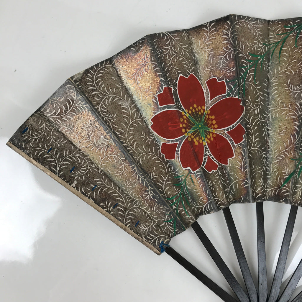 Japanese Folding Fan Maisen Sensu Vtg Bamboo Frame Cherry Blossom Gold 4D834