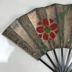 Japanese Folding Fan Maisen Sensu Vtg Bamboo Frame Cherry Blossom Gold 4D834