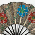 Japanese Folding Fan Maisen Sensu Vtg Bamboo Frame Cherry Blossom Gold 4D834
