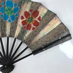 Japanese Folding Fan Maisen Sensu Vtg Bamboo Frame Cherry Blossom Gold 4D834