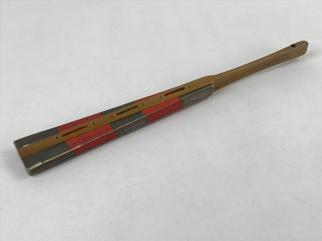 Japanese Folding Fan Maisen Sensu Vtg Bamboo Frame Gold Foil Red Lines 4D724