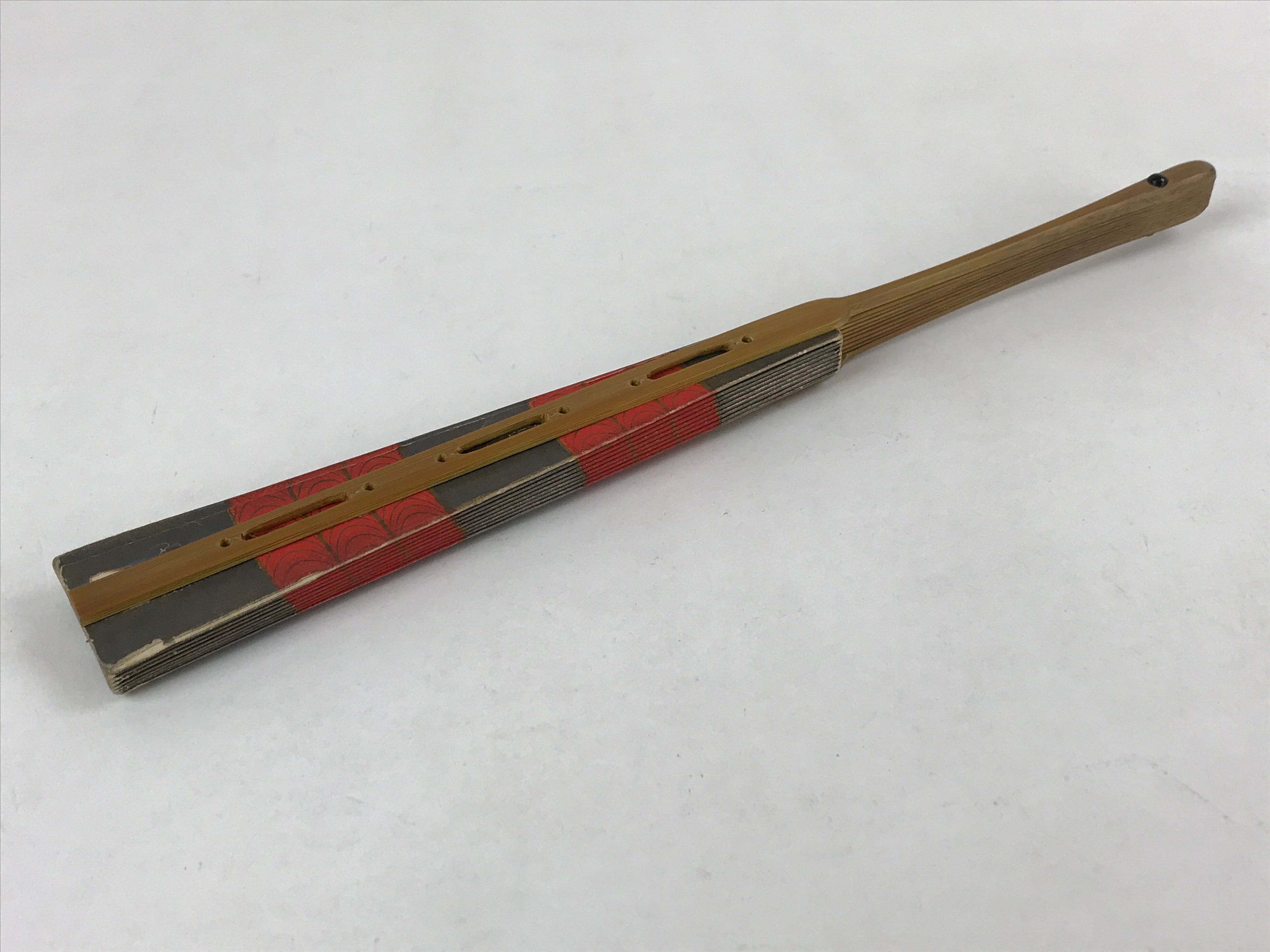 Japanese Folding Fan Maisen Sensu Vtg Bamboo Frame Gold Foil Red Lines 4D724