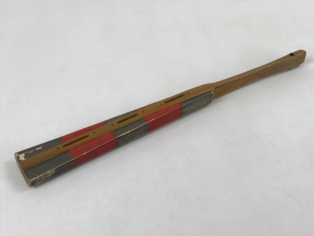 Japanese Folding Fan Maisen Sensu Vtg Bamboo Frame Gold Foil Red Lines 4D724