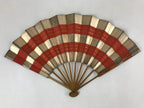 Japanese Folding Fan Maisen Sensu Vtg Bamboo Frame Gold Foil Red Lines 4D724