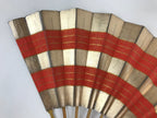 Japanese Folding Fan Maisen Sensu Vtg Bamboo Frame Gold Foil Red Lines 4D724