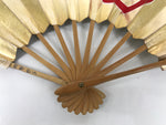 Japanese Folding Fan Maisen Sensu Vtg Bamboo Frame Gold Foil Red Mon Crest 4D893