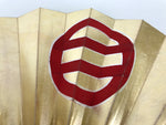 Japanese Folding Fan Maisen Sensu Vtg Bamboo Frame Gold Foil Red Mon Crest 4D893