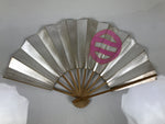 Japanese Folding Fan Maisen Sensu Vtg Bamboo Frame Gold Foil Red Mon Crest 4D893